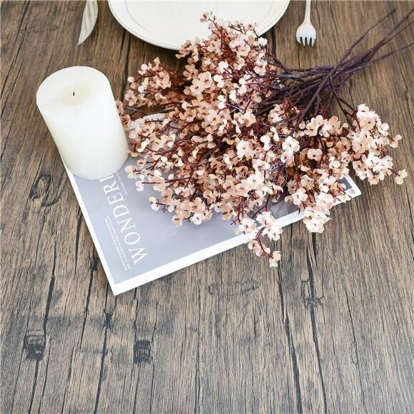 Light Brown Artificial Baby’s Breath Flowers 6 Bundles Silk Gypsophila with Stem - Picture 3 of 7